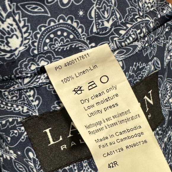Ralph Lauren Polo 100% Linen 42R Sport Jacket Blazer Blue Paisley Black Label - Picture 8 of 10